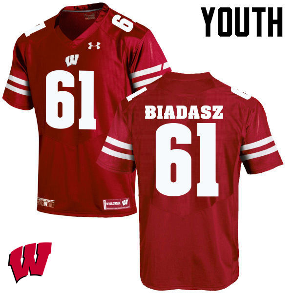 Youth Wisconsin Badgers #61 Tyler Biadasz College Football Jerseys-Red